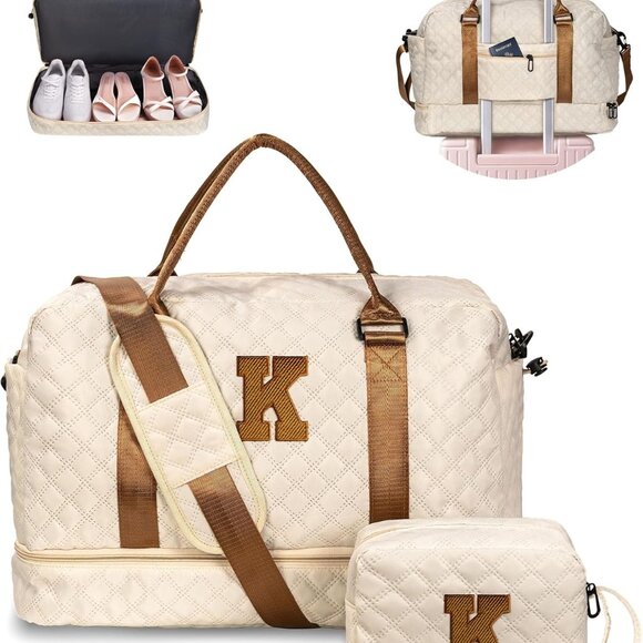 Initial Duffle Bag with Shoe Compartment, Personalized Weekender